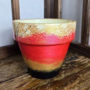 Black, Red, Gold Speckled Hand Painted 4.5 Inch Terracotta Flower Pot
